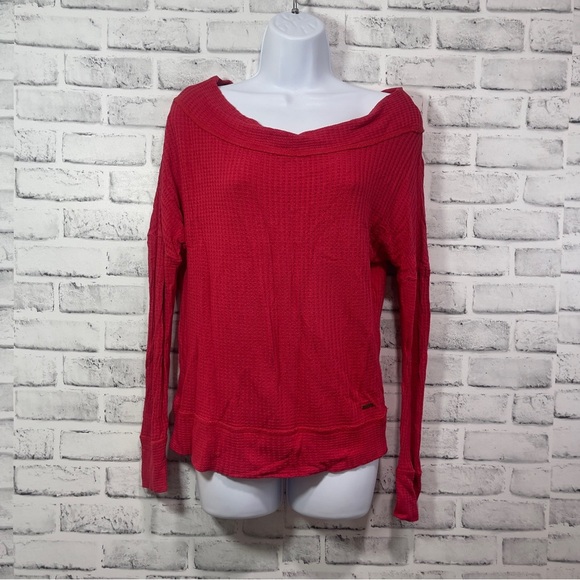 Lucky Brand Waffle Thermal Off Shoulder Neckline Top Small - Picture 1 of 6